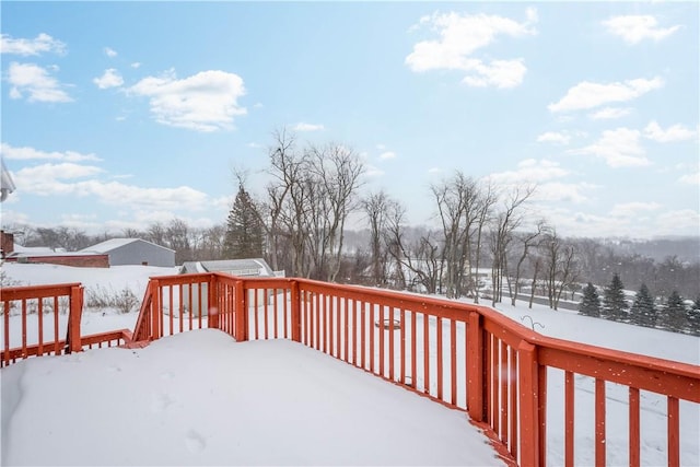 view of snow covered deck