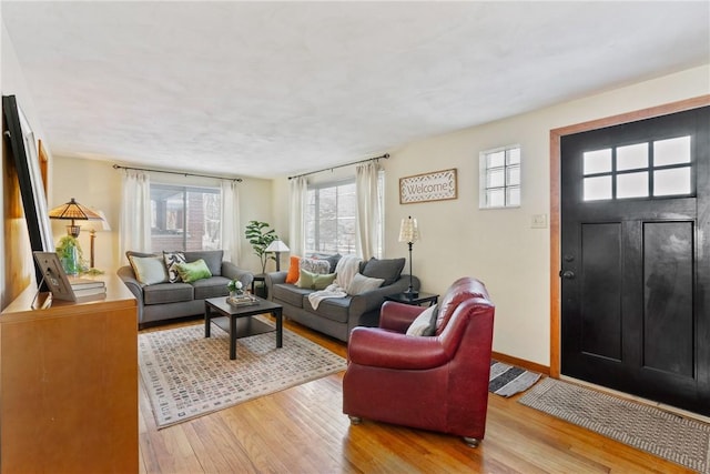 living room with light hardwood / wood-style flooring