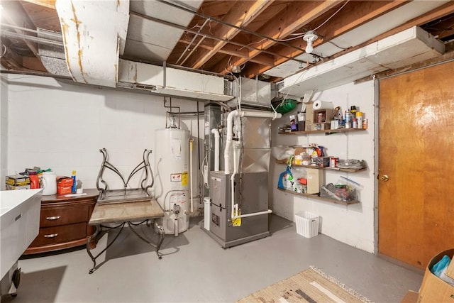 utility room with water heater and heating unit