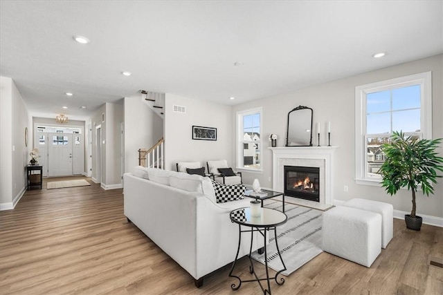 living room with light wood-type flooring