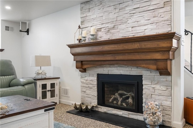 room details with a stone fireplace