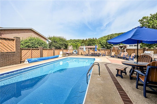 view of swimming pool featuring a patio