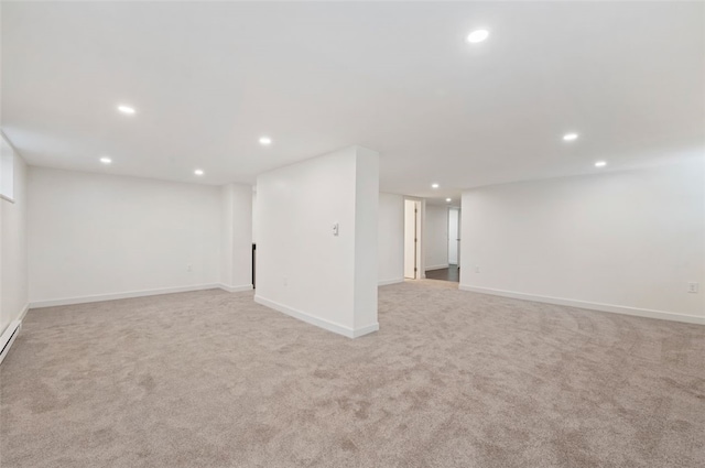 basement with light carpet