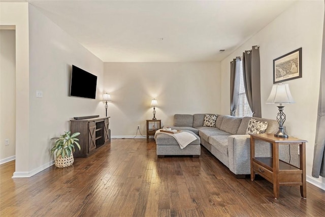 living room featuring dark wood-type flooring