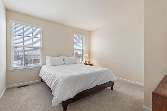 carpeted bedroom with multiple windows