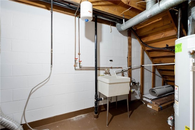 basement featuring gas water heater