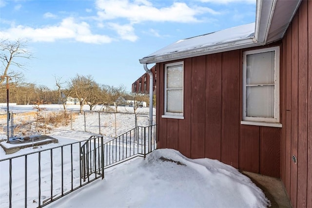 view of snow covered exterior