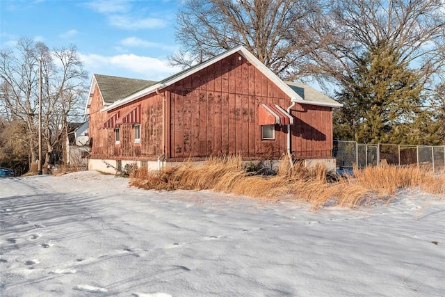 view of snow covered property