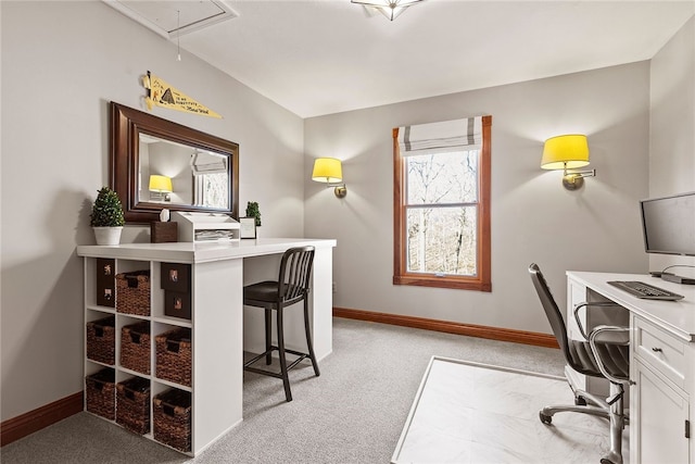 view of carpeted home office