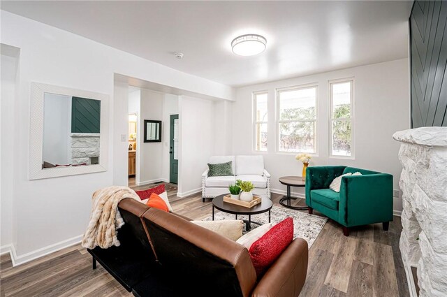 living room with hardwood / wood-style flooring