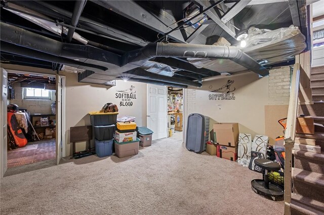 basement with carpet floors