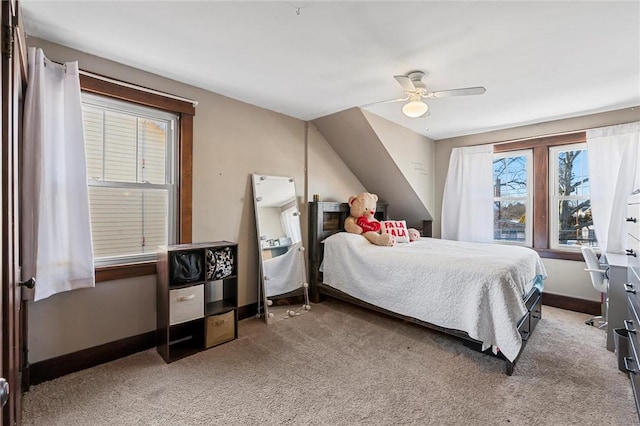 bedroom featuring ceiling fan and carpet flooring