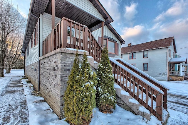 view of snow covered exterior