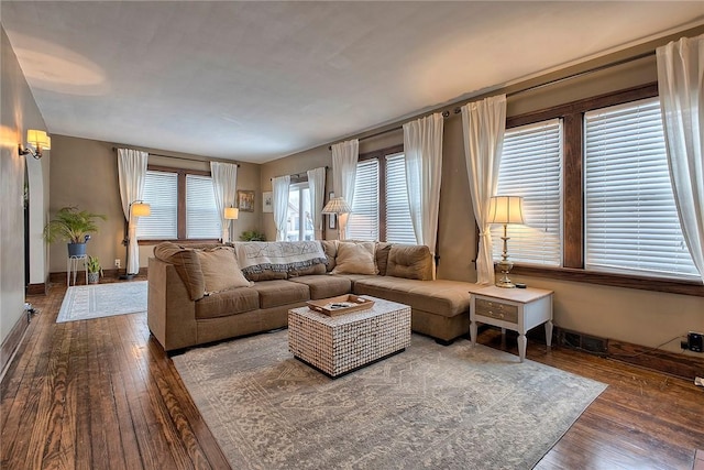 living room with hardwood / wood-style flooring