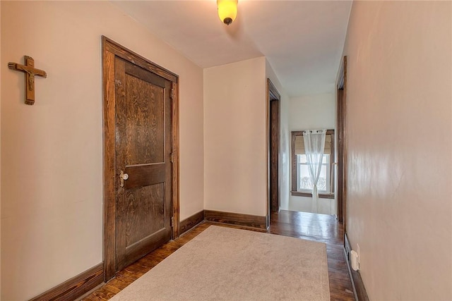 hall featuring dark wood-type flooring