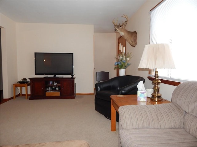 living room with light colored carpet