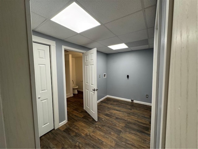 clothes washing area with dark hardwood / wood-style flooring and hookup for an electric dryer