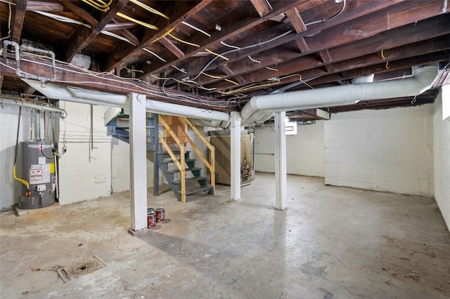 basement with heating unit and water heater