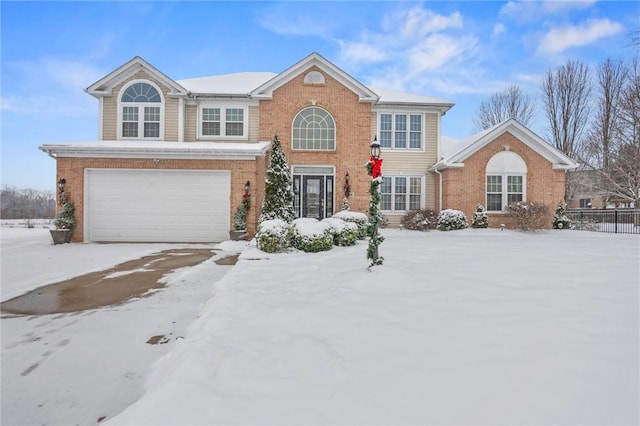 front facade with a garage