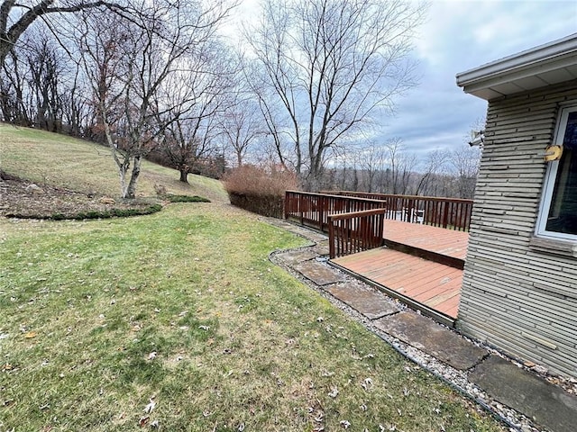 view of yard featuring a wooden deck