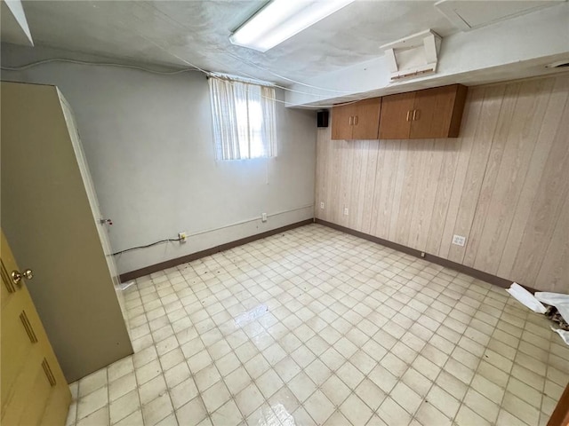 basement with wooden walls