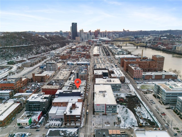 aerial view featuring a water view