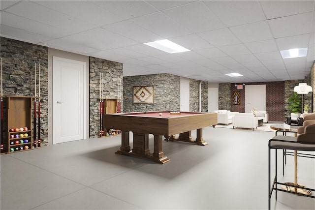 game room featuring a drop ceiling, tile patterned floors, and pool table