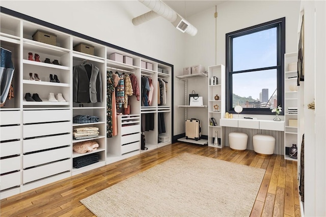 walk in closet featuring wood-type flooring