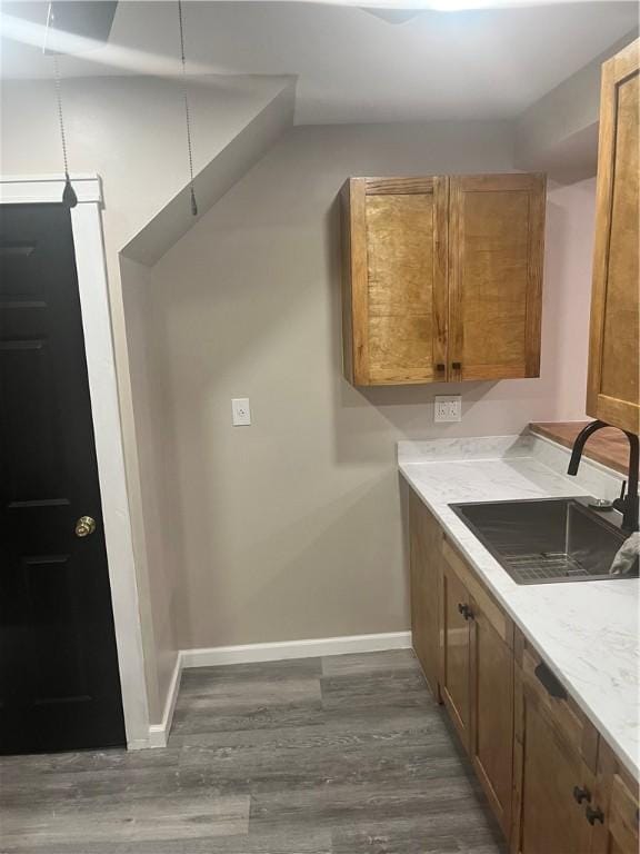 washroom featuring dark wood-type flooring and sink