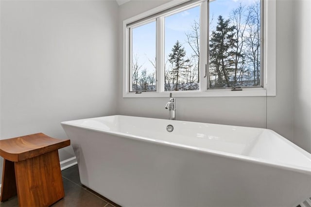 bathroom featuring a bathtub and tile patterned floors