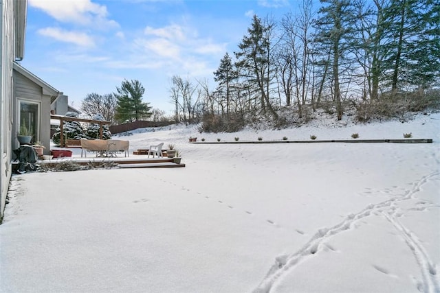 view of yard covered in snow