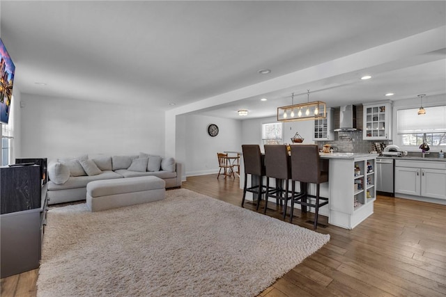 living room with hardwood / wood-style flooring