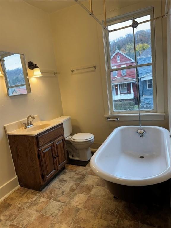 bathroom with toilet, vanity, and a bathing tub