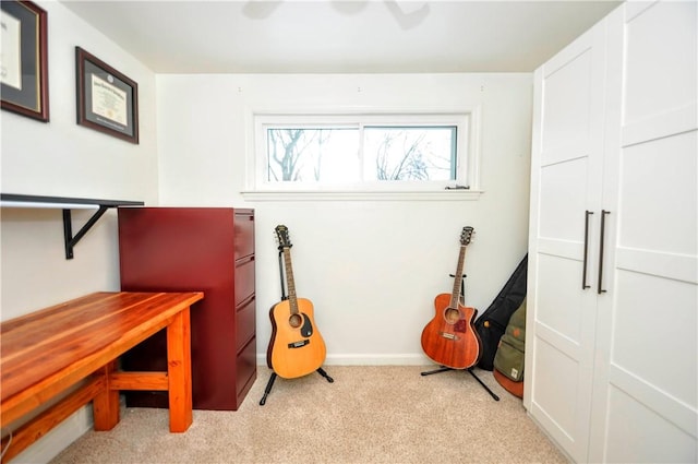 misc room with light colored carpet