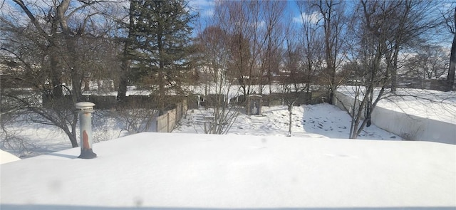 view of yard layered in snow