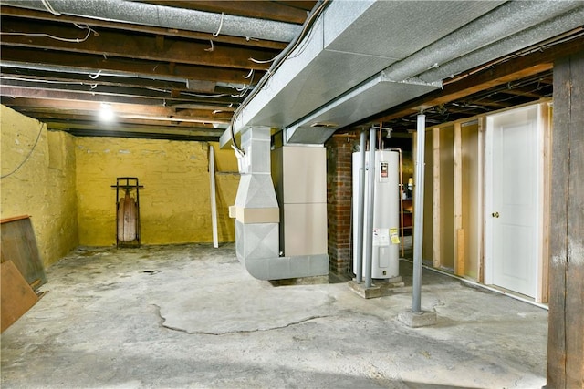 basement featuring electric water heater