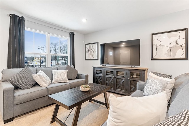 living room featuring recessed lighting