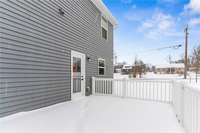 view of snow covered patio