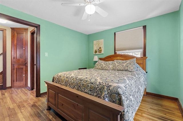 bedroom with ceiling fan and wood-type flooring