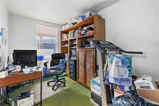 view of carpeted home office