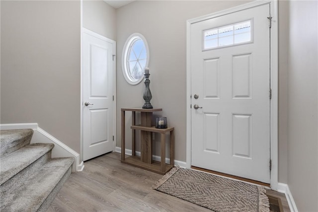 foyer entrance featuring light wood-type flooring