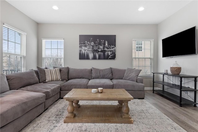 living room featuring light wood-type flooring