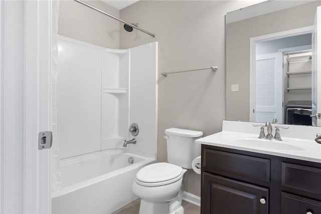 full bathroom featuring shower / bathing tub combination, vanity, and toilet