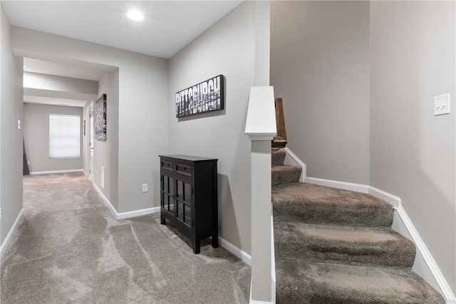 stairway with carpet flooring