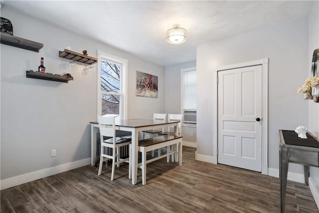 dining room featuring cooling unit and dark wood-type flooring