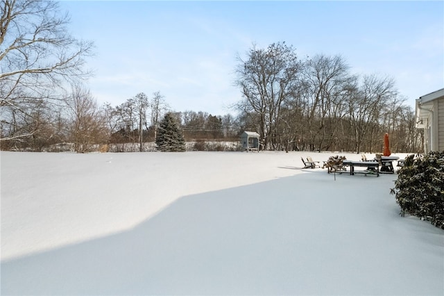 view of yard covered in snow