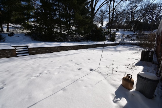 view of snow covered patio