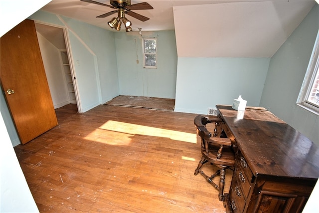 dining room featuring ceiling fan and hardwood / wood-style floors