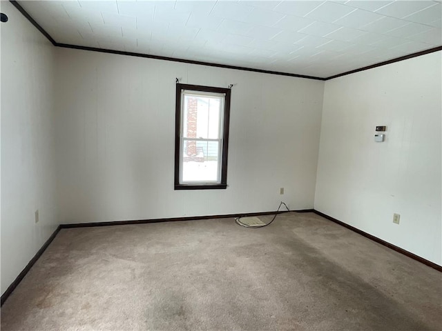 carpeted spare room with crown molding