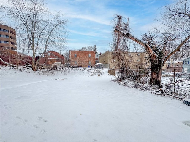 view of yard layered in snow